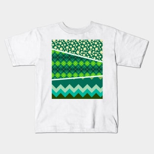 Green Star Argyle Zigzag Pattern Kids T-Shirt